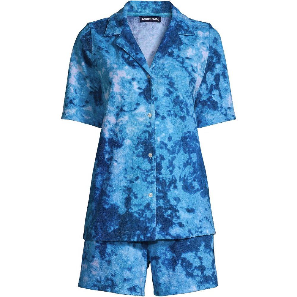 Lands End Terry Short Swim Cover-Up Set Short Sleeve Button Front Top NIP